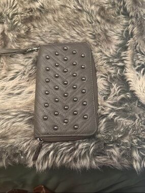 Studded Chevron Zip Wallet - Black